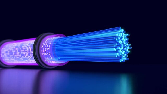 Binary data through fiber cables, High-speed optical fiber network for modern data communication. 3D Render