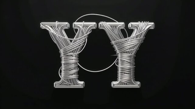 String art letter Y created from thread on dark background.
