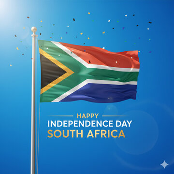 South Africa Independence Day Celebration with Waving National Flag