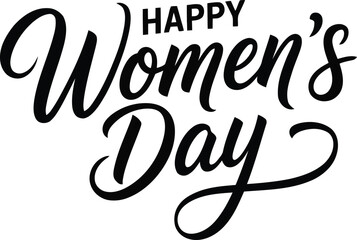 Bold black script lettering spells out Happy Womens Day on a clean white background