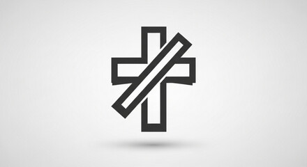 Obraz premium Black cross symbol with diagonal line through it on gray background representing prohibition or warning