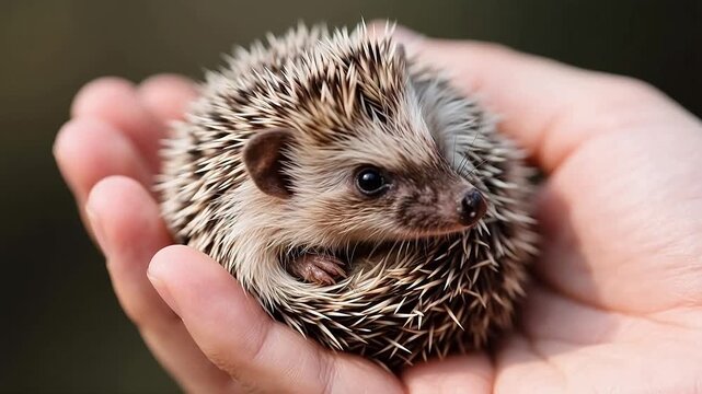 Small hedgehog in human hand