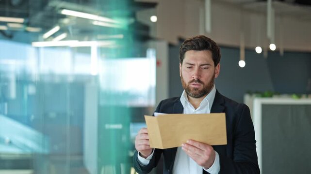 Professional appears worried, reading documents in office. Feelings of concern and disappointment surface over unexpected news.