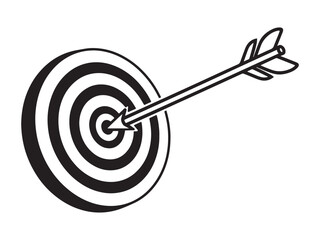 A black and white illustration of an arrow hitting a target Vector