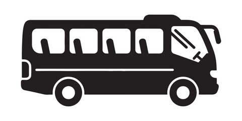 Black and white illustration of a bus with windows and a driver's seat Vector