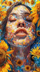 Sunflower Mosaic Portrait of a Woman