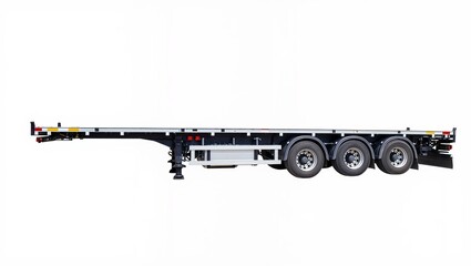 Empty flatbed semi trailer with triple axle