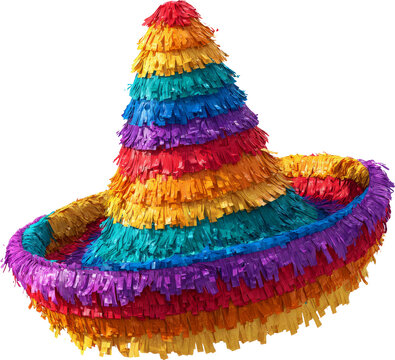 Colorful Mexican Hat with Vibrant Layers of Paper Fringes in Multiple Colors