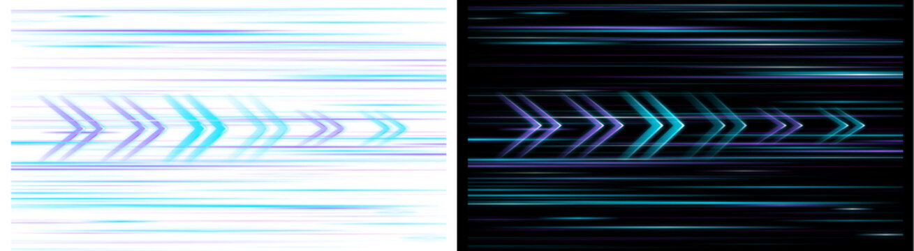 PNG image of&nbsp;Abstract digital light trails featuring glowing cyan and purple chevrons indicating forward motion on transparent background