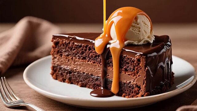 Chocolate cake with ice cream