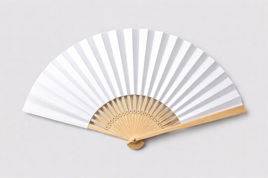 Blank White Folding Hand Fan Mockup with Wooden Ribs