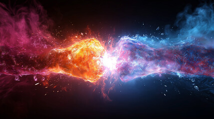 Fire and Ice Collision &ndash; Dynamic Energy Clash Abstract Background、炎と氷の激突 エネルギーが衝突するダイナミックな抽象背景