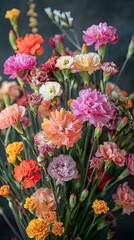 Vibrant bouquet of multicolored carnation flowers