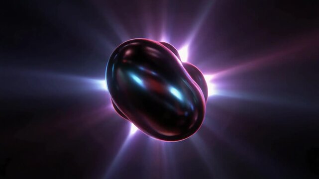 Dark shimmering antimatter orb orbiting a glowing energy core, bending space-time