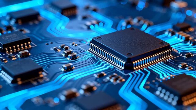 Closeup of a circuit board with microchips