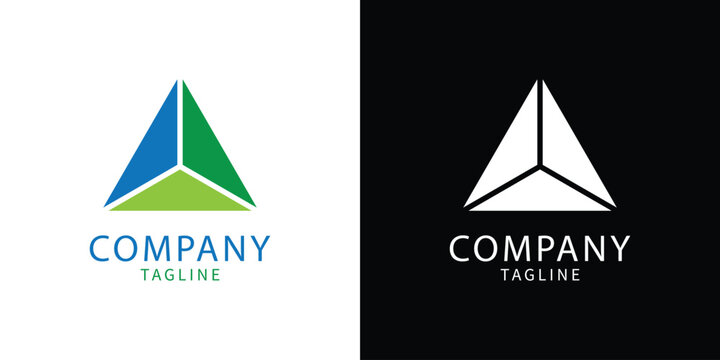 Abstract triangle logo design featuring green blue and white colors ideal for business branding marketing and company identity with text and a tagline