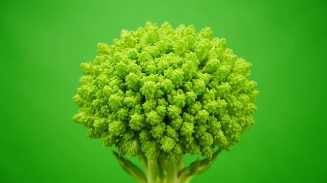 Romanesco broccoli rotating on green background healthy vegetable food