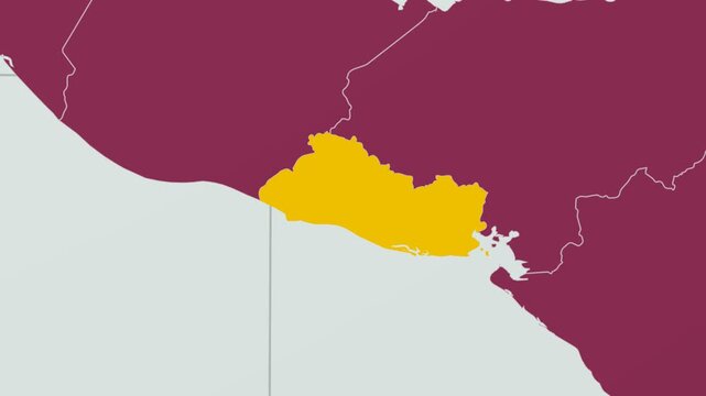 El Salvador map. Animated zoom into the country on the Globe in Pale Mint Dark Pink color palette. Country logo animation with round text and airplanes. Map with meridians, parallels. Modern video.