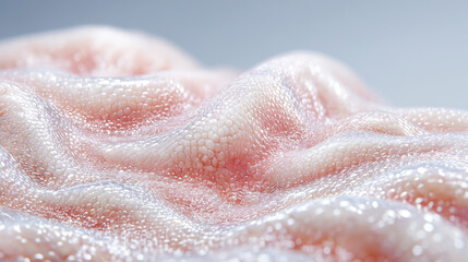 Obraz premium Artificial skin texture cellular structure water droplets macro. Synthetic biological tissue transplant biotechnology innovation. Regenerative medicine laboratory bioengineered membrane material.
