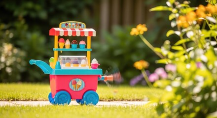 Colorful Toy Ice Cream Cart in the Garden.