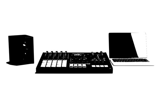 3D sound mixer and sampler machine mockup on orange background