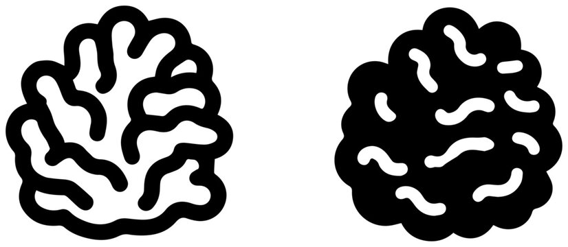 Two black and white icons of natural sea sponges on a plain background for design use
