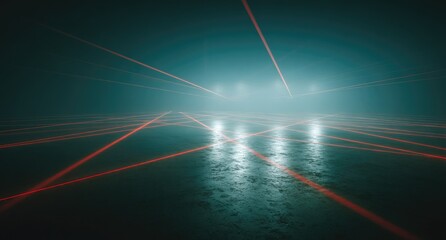 Dark, futuristic space with laser beams and lights