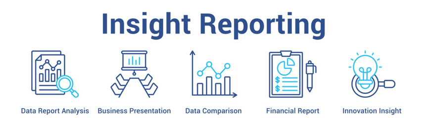 Obraz premium Insight Reporting web banner icon set vector illustration concept for business with icon of Data Report Analysis, Business Presentation, Data Comparison, Financial Repo.