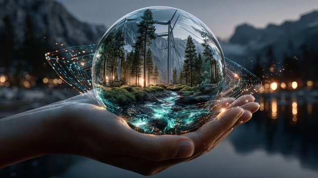 3D Save the planet. Sustainable economic growth strategy, recourses reuse reduce co2 emission climate impact. ESG, green energy industry. Vector 3D illustration. Environmental protection, renewable