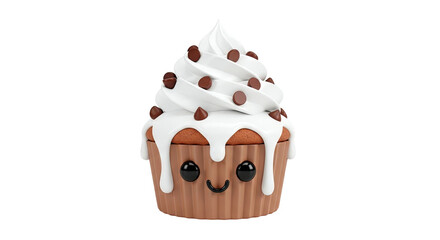 Cute Chocolate Chip Cupcake with Smiling Face