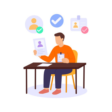 Background Verification, validating candidate credentials and history, Flat vector character illustration