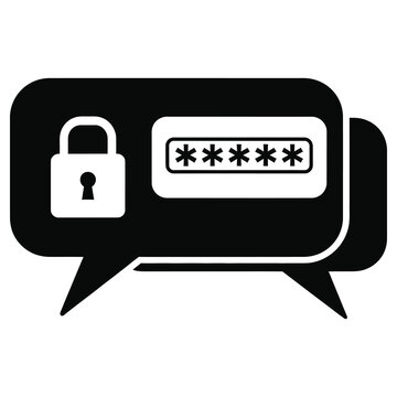 Black speech bubble icon with lock and password symbol for security and communication online  protection concept icon