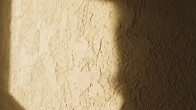 Shadow of a person holding an object cast on a textured wall