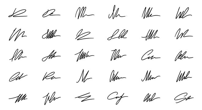 Collection of unique handwritten signatures in black ink on white background