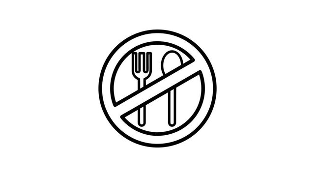 Ramadhan Fasting Concept No Food and Drink Icon Animation with Fork Spoon and Prohibition Sign