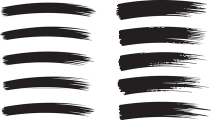 Black grunge brush strokes, ink splashes, and paint smears set on transparent background