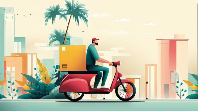 last mile delivery service concept, efficient package delivery to final destination, clean modern urban environment, commercial editorial illustration