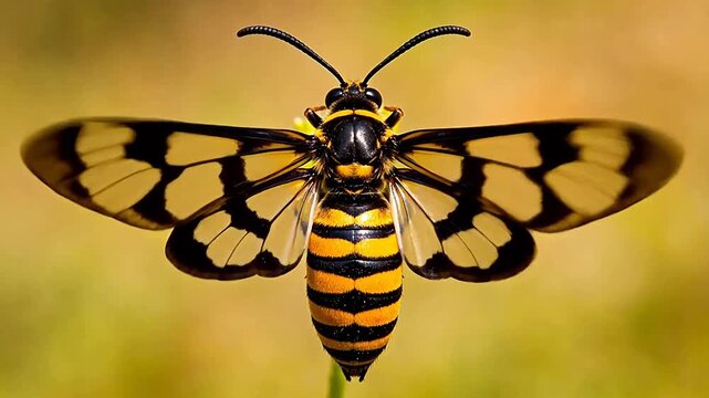 Black and yellow moth with transparent wings