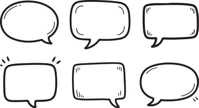 Speech bubble line art set with empty comic boxes for dialogue and communication design illustrations