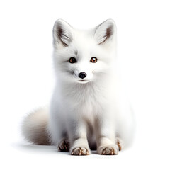 Obraz premium Cute Baby Arctic Fox Sitting And Looking Forward Isolated On White Background