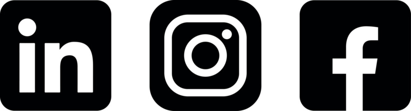Minimalist black and white social media icons of facebook instagram and linkedin against a white background