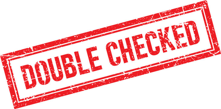 Red Distressed Double Checked Text within Rectangular Frame Rubber Stamp Impression