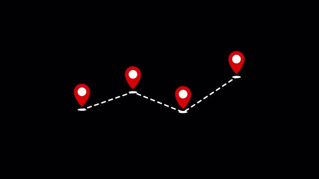 Multiple Stop Route Animation With Map Pins Alpha Channel Overlay