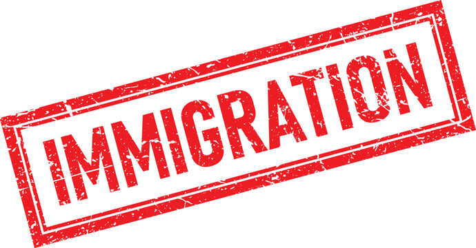 Red Distressed Rubber Stamp with Immigration Text Isolated on White Background