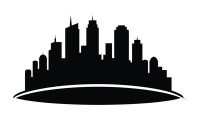 Black silhouette of a city skyline with skyscrapers and buildings