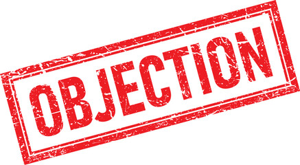 Red Distressed Objection Rubber Stamp with a White Isolated Transparent Background