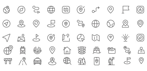 Vacation and trips set of web icons in line style. Exclusive vacation and trips line icon collection. Containing plane, airplane, rocket, car, compass, location. Editable stroke. Vector illustration.