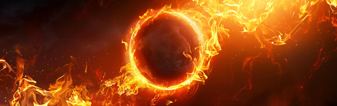 Vibrant fiery ring engulfed in dynamic flames and smoke