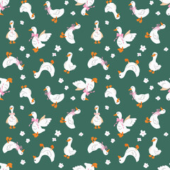 Cute Goose Illustration Pattern. Design for fabric, textile, wallpaper, packaging, website	