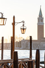Fototapeta premium Venetian Lagoon view with gondoles in winter morning